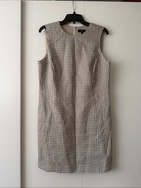 Theory Beige and White Gingham Sheath Dress